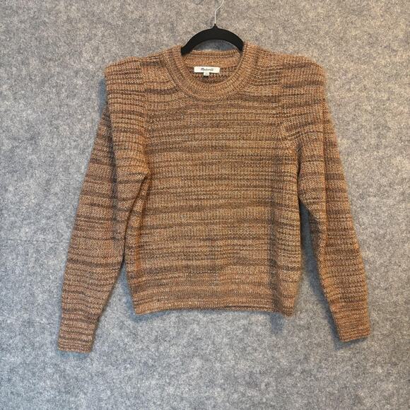 Madewell Sweater Womens Small Brown Wool Alpaca Blend Puff Shoulder Crewneck - Picture 1 of 10